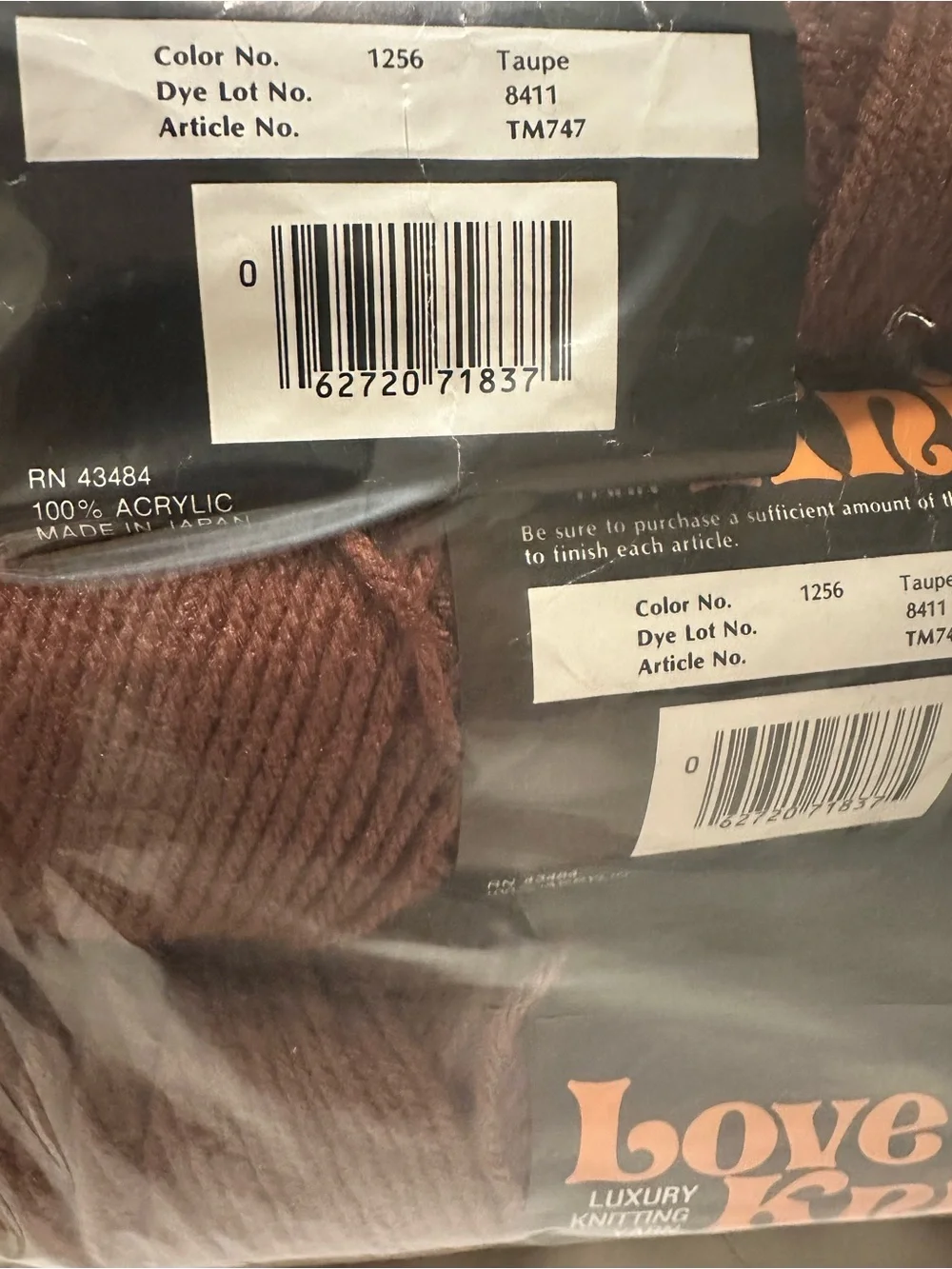 Vonnel Love Knit Luxury Knitting Yarn, Taupe Acrylic 4-Ply 6 Skein Lot TM747